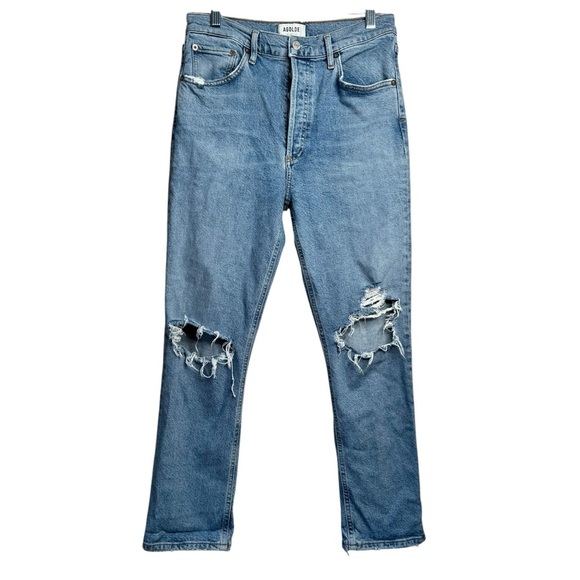 AGOLDE Riley High Rise Straight Crop in Whiplash Denim Blue Jeans 28 B25 - Picture 1 of 12